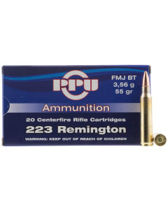  PPU PP223F1 Standard Rifle 223 Rem/5.56 NATO 55 GR Full Metal Jacket Boat Tail (FMJBT) 20 Bx