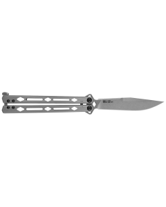 Kershaw Lucha 4.60" Butterfly Drop Point Plain Stonewashed 14C28N Steel Blade Bead Blasted Stainless Steel Handle