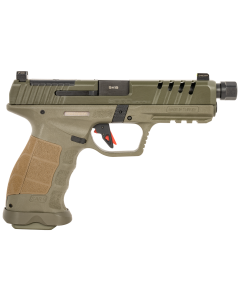 SAR USA SAR9 SOCOM 9mm Luger 17+1/21+1, 5.20" Black Steel Threaded Barrel, Special Forces Green Optic Ready/Ported/Serrated Steel Slide, Special Forces Green Polymer Frame w/Picatinny Rail, Tan w/Interchangeable Backstraps Grip
