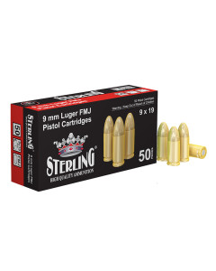 Sterling 124gr Brass Case 9mm FMJ Training Ammo 50rd Box