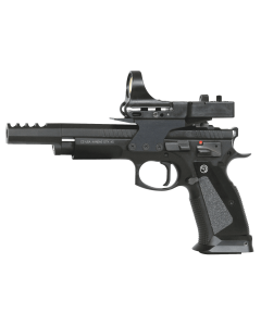 CZ-USA CZ 75 Czechmate 9mm Luger 20+1 26+1 5.23" Non-Tilted, Compensated Barrel, Black Inside Railed Slide, Black Polycoat Steel w/Serrated Trigger Guard & Beavertail, Black Aluminum Grips