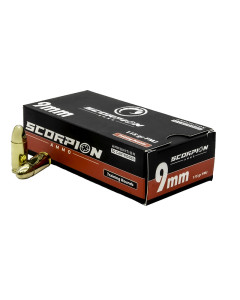 Scorpion 9mm 115gr FMJ Range Ammo - 1000rd Case Ships Free!!