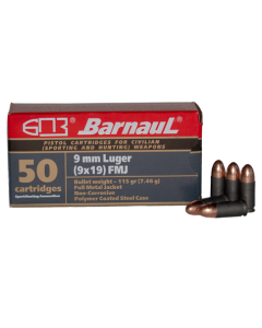 Barnaul 9mm Luger 115gr FMJ Polycoated Steel Case 50rd Box