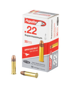 Aguila Ammunition Supermaximum, Hyper Velocity, 22LR, 30 Grain, Copper-Plated Solid Point 1B222298