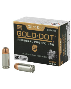 Speer Ammunition Speer Gold Dot, Personal Protection, 40S&W, 180 Grain, Hollow Point, 20 Round Box 23962GD