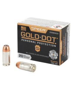 Speer Ammunition Speer Gold Dot, Personal Protection, 45ACP, 185 Grain, Hollow Point, 20 Round Box 23964GD