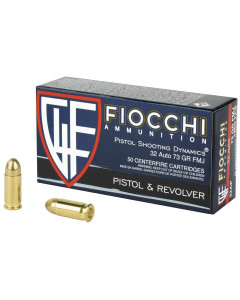 Fiocchi Ammunition Centerfire Pistol, 32ACP, 73 Grain, Full Metal Jacket, 50 Round Box 32AP