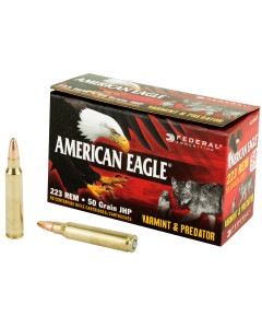 Federal American Eagle Varmint & Predator, 223 Rem, 50 Grain, Jacketed Hollow Point, 50 Round Box AE22350VP