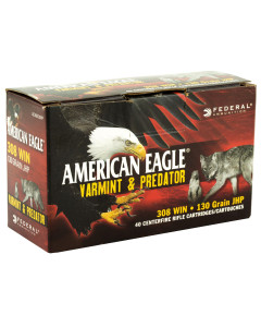 Federal American Eagle Varmint & Predator, 308 Win, 130 Grain, Jacketed Hollow Point, 40 Round Box AE308130VP