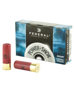 Federal PowerShok, 12 Gauge, 2.75", 4 Buck, Max Dram, Buckshot, 27 Pellets,5 Round Box F1274B