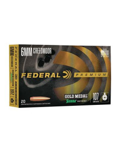 Federal Premium, Sierra Match King, 6MM Creedmoor, 107Gr, Hollow Point, 20 Round Box GM6CRDM1