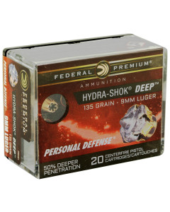 Federal Hydra-Shok Deep, 9MM, 135Gr, Hollow Point, 20 Round Box P9HSD1