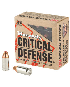 Hornady Critical Defense, 380ACP, 90 Grain, Hollow Point, 25 Round Box