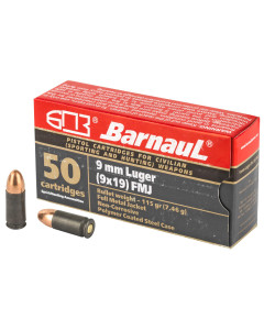 Barnaul Ammunition 9MM, 115Gr, Full Metal Jacket, Steel Polycoated Case, 50 Round Case BRN9mmLugerFMJ115