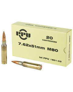 Prvi Partizan Rifle, 762NATO, 145 Grain, Full Metal Jacket Boat Tail, Non-Magnetic Projectile, M80, 20 Round Box PPN762