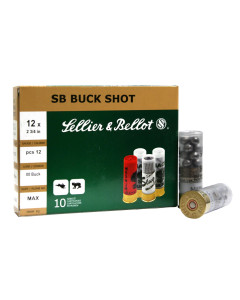 Sellier & Bellot Shotshell, 12 Gauge, 2.75", 00 Buck, 12 Pellets, 10 Round Box SB12BSE