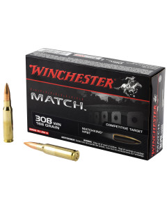Winchester Ammunition Match, 308WIN, 168 Grain, Boat Tail Hollow Point, 20 Round Box S308M