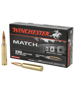 Winchester Ammunition Match, 338 Lapua, 250 Grain, Boat Tail Hollow Point, 20 Round Box S338LM