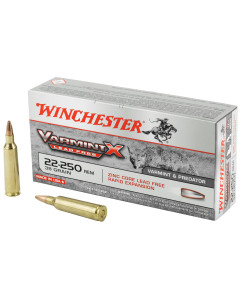 Winchester Ammunition Varmint X Lead Free, 22-250, 38 Grain, Varmint X Lead Free Hollow Point, 20 Round Box, California Certified Nonlead Ammunition X22250PLF