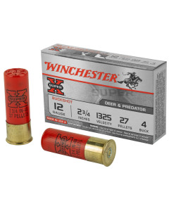 Winchester Ammunition Super-X, 12 Gauge, 2.75", 4 Buck, Buckshot, 27 Pellets,5 Round Box XB124