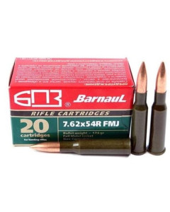 Barnaul Steel Case 7.62x54R 174gr FMJ Polycoated 20rd Box or 500rd Case