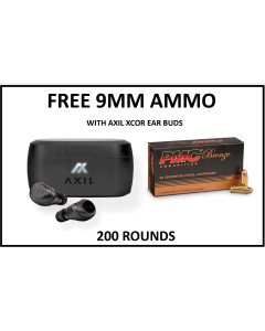 AXIL XCOR Wireless Bluetooth Ear Buds With 29DB SNR + 34 HR Run Time! Hearing Enhancement & Stereo Quality Sound All In One! + 200 RDS PMC 115 GR 9MM AMMO FREE!