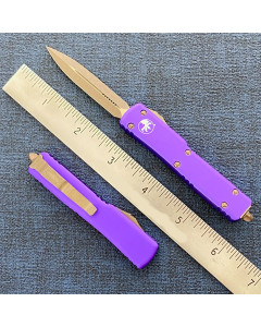 Microtech Ultratech OTF Apocalyptic 3.44" Double Edged Bayonet Blade - Bronze/Purple