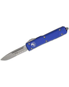 Microtech Ultratech Auto OTF 3.46" Stonewashed Drop Point Combo Blade - Purple