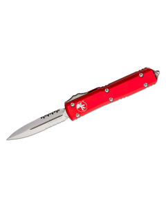 Microtech Ultratech Auto OTF 3.46" Stonewashed Double Combo Edge Dagger Blade - Red