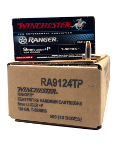 Winchester T-Series 9mm 124gr +P JHP 500rd Case - Free Shipping!!