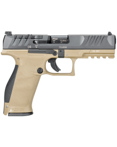 Walther Arms PDP 9mm Luger 18+1 4.50" Black Polygonal Rifled Barrel, Black Optic Ready/Serrated Slide, Tan Polymer Frame w/Picatinny Rail, Black Performance Duty Texture Grips, Ambidextrous 