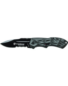 Smith & Wesson Black Ops Mini M.A.G.I.C. Assisted Opening Liner Lock Folding Knife, Ergonomic Rippled & Smooth Grey Aluminum Handle with Safety Lock
