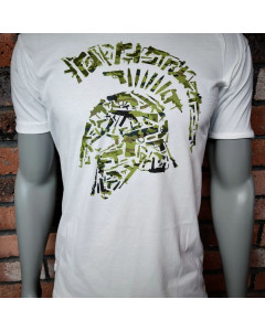 Tactical Shit "Tactical Spartan Helmet"-White T-Shirt-Woodland Camo Decal