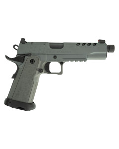 Tisas 1911 Night Stalker DS 9mm Luger 17+1, 5" Black Ramped Steel Barrel, Platinum Grey Cerakote Optic Ready/Ported/Serrated Steel Slide, Platinum Grey Cerakote Steel Frame w/Beavertail & Picatinny Rail, Ambidextrous