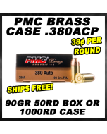 PMC Brass Case .380acp 90gr 50rd Box or 1000rd Case 