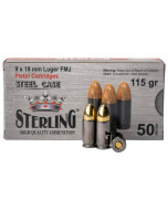 Sterling Steel Case 9mm 115gr FMJ 1000rd Case