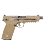 Smith & Wesson M&P 5.7 Full Size Frame 5.7x28mm 22+1, 5" Stainless Armornite Tempo System/Threaded Steel Barrel, Flat Dark Earth Cerakote Optic Cut/Serrated Stainless Steel Slide, Flat Dark Earth Cerakote Polymer Frame w/Picatinny Rail, FDE Slim/Tex