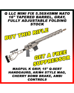 Q LLC Mini Fix 5.56x45mm NATO 16" Tapered Barrel, Gray, Fully Adjustable Folding Stock, Magpul K Grip, 15" Q-Sert Handgaurd, AR/M4 Style Mag, Cherry Bomb Brake, Ambi Controls